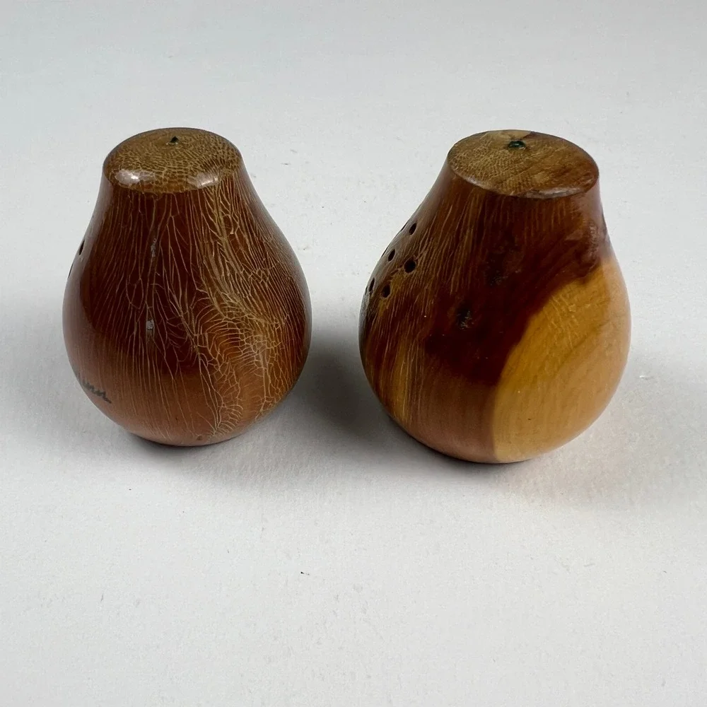 VTG Wooden Salt and Pepper Shakers Brown Wood Sauk Centre MN Souvenir